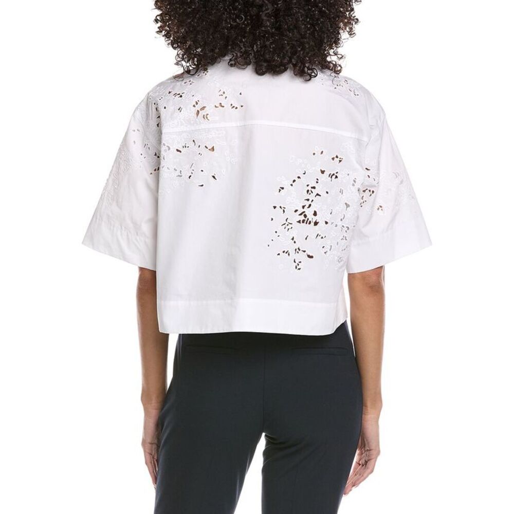 Lafayette 148 New York Womens  Embroidered Button Front Cropped Shirt - Picture 2 of 3